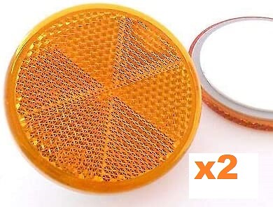 Amber Stick-on 50mm Round Circular Trailer Caravan Reflectors 2x Self-Adhesive