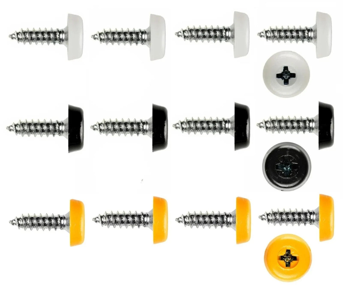 Number Plate Fixing Screws & Caps Kit White Yellow Black For UK Cars Vans Trucks