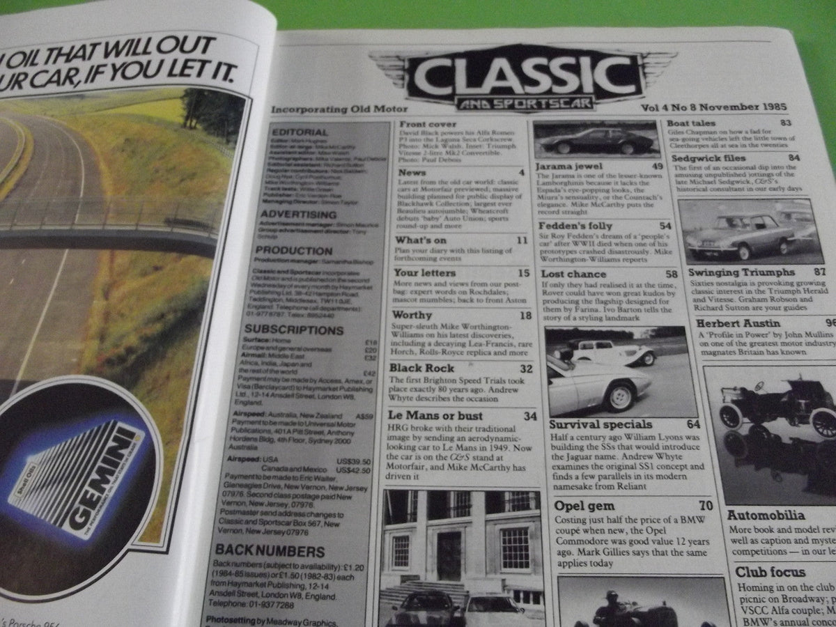 CLASSIC AND SPORTSCAR MAGAZINE NOVEMBER 1985 #c1