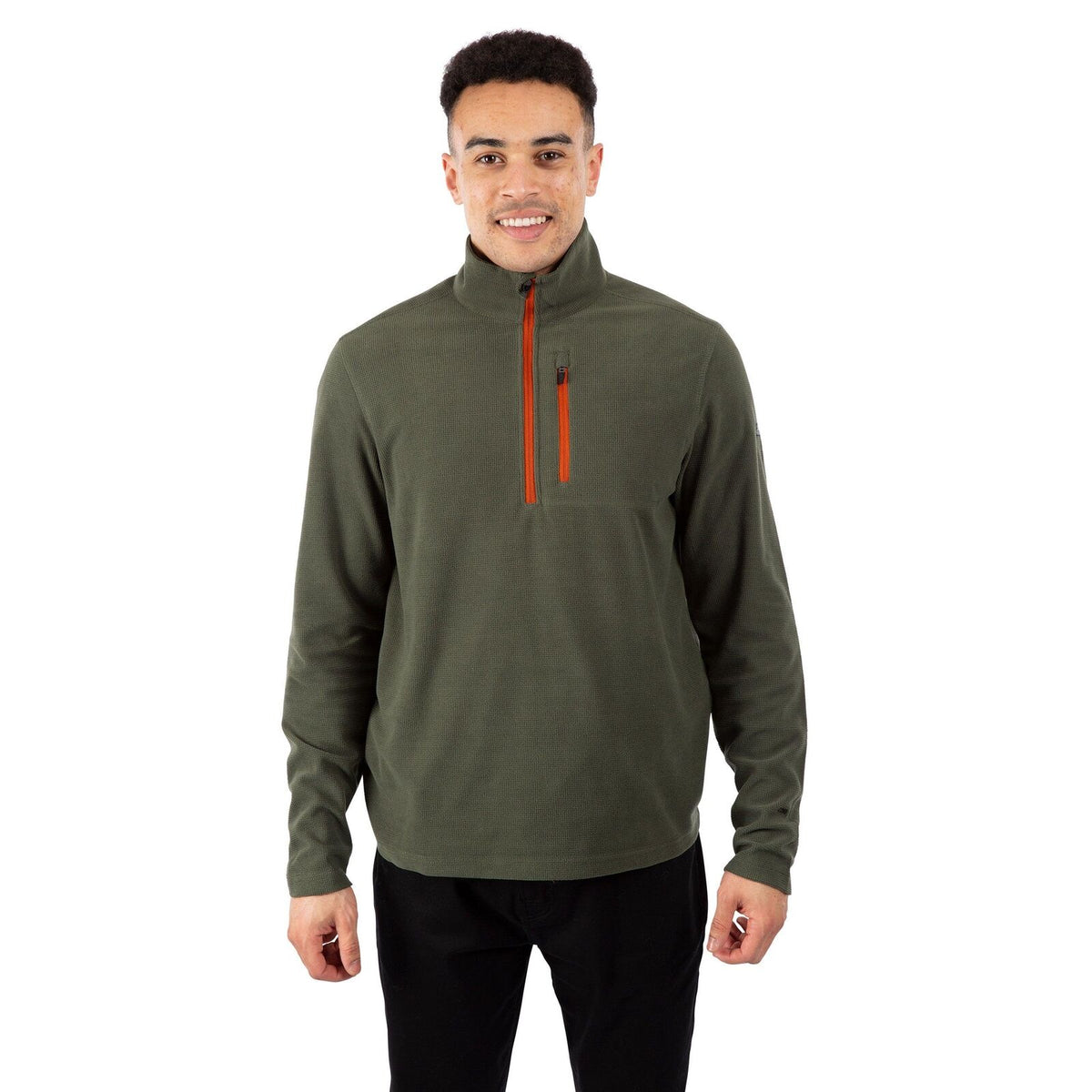 Mens Sanday Grid Textured Zip Neck Fleece Sweatshirt