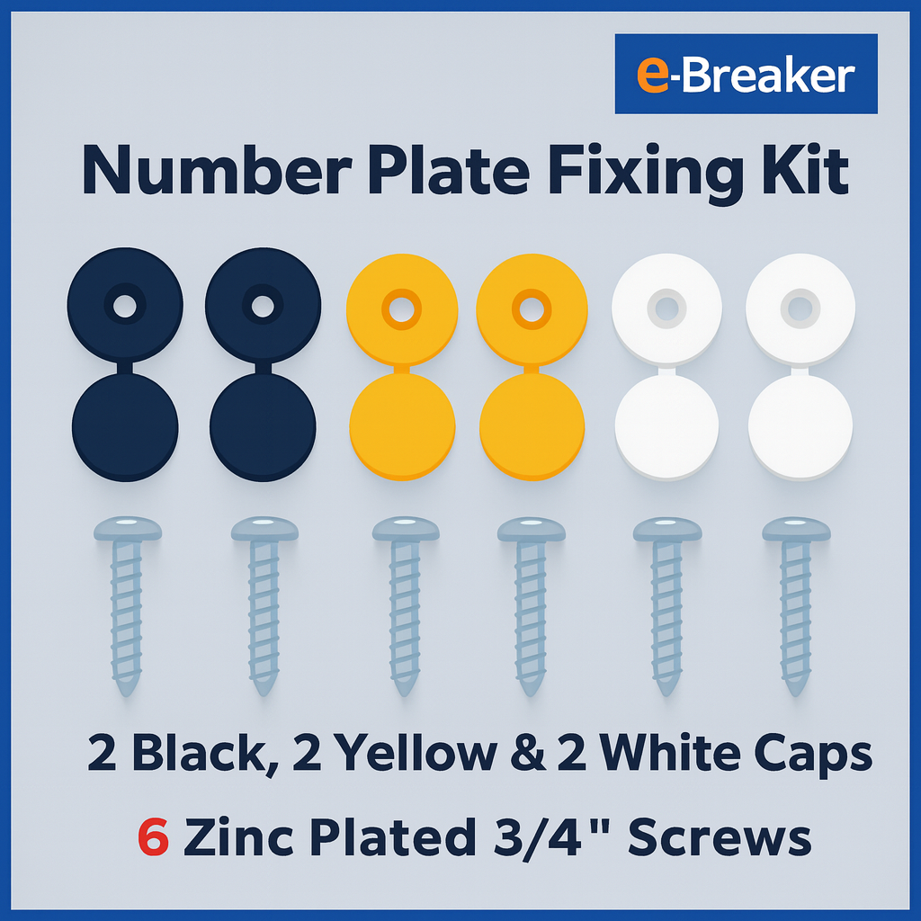 Number Plate Fitting Kit Screws Caps White Yellow Black UK Car Van Bike Set Pack