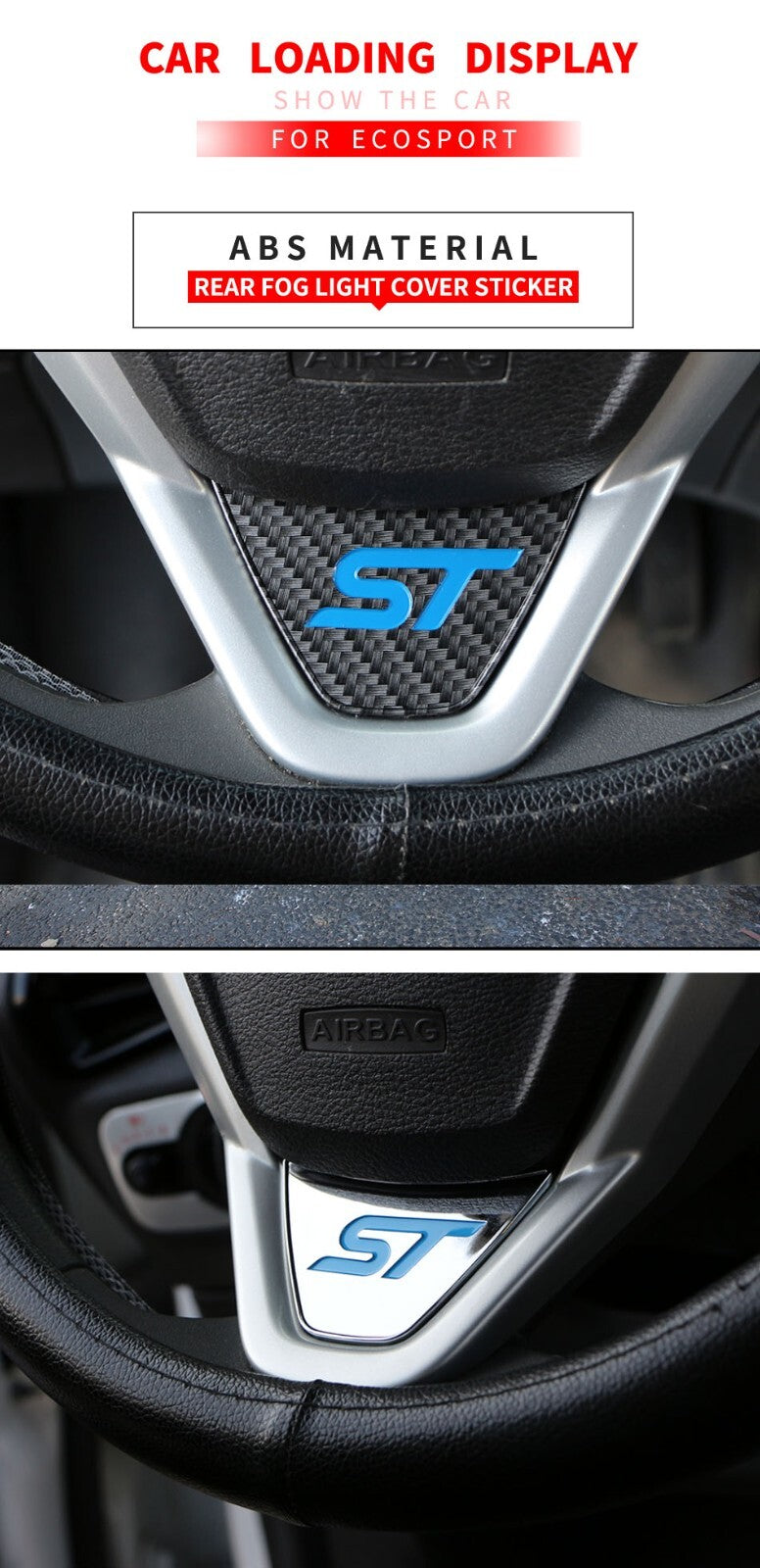 Ford Fiesta ST MK7 MK7.5 Carbon Fibre Effect Steering Wheel Badge Trim Blue ST