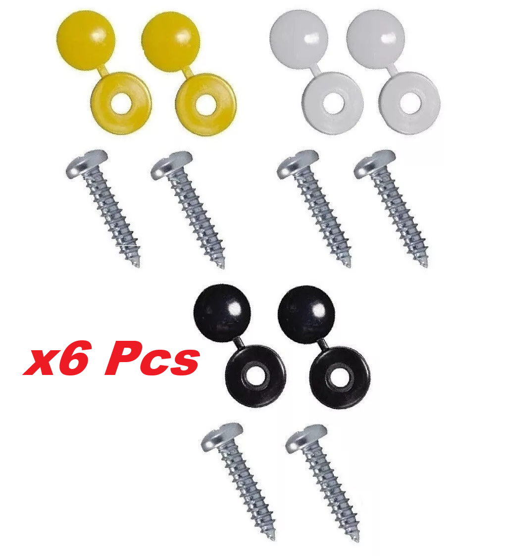 Number Plate Fitting Kit Screws Caps White Yellow Black UK Car Van Bike Set Pack