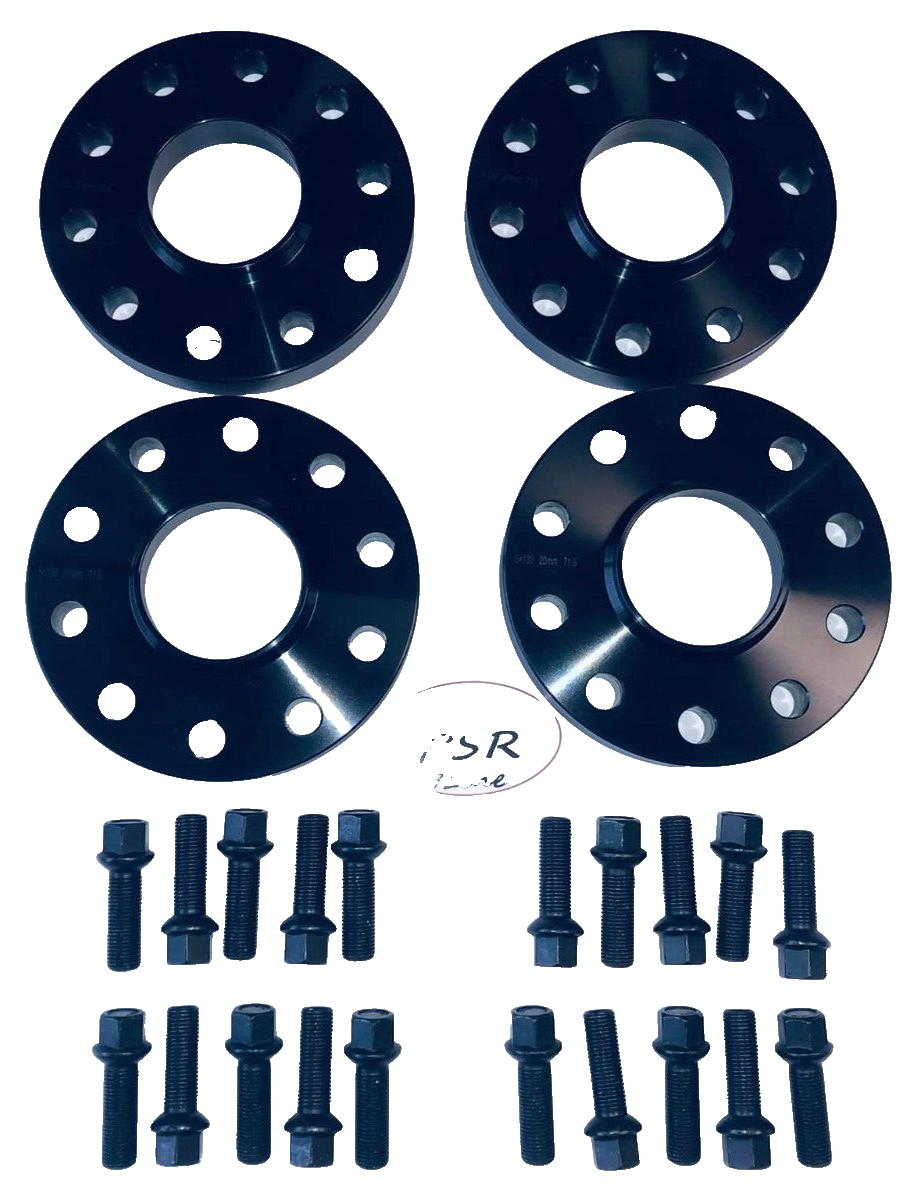 Porsche Wheel Spacers 20mm + Extended AF Bolts Set Of 4 in Black 5x130 PSR9Line