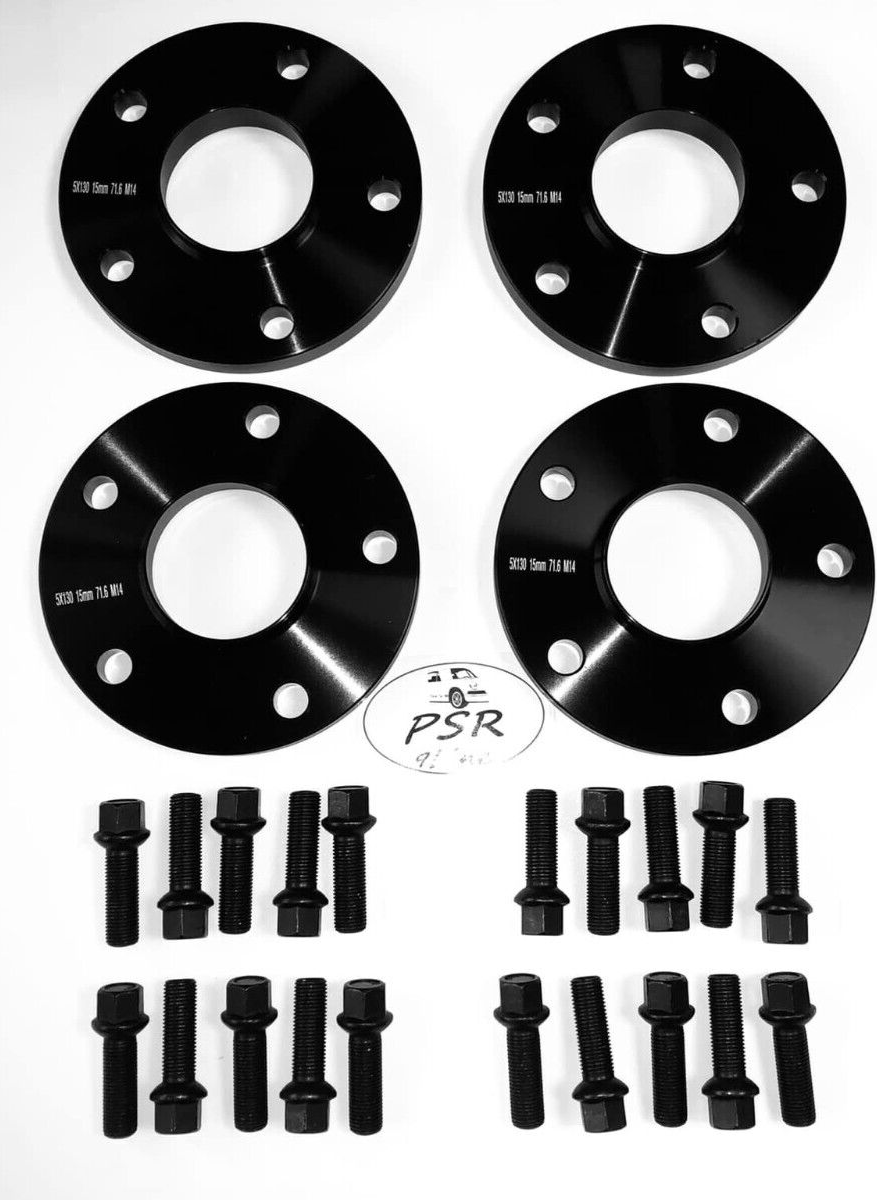 Porsche Wheel Spacers 15mm + Extended AF Bolts Set Of 4 in Black 5x130 PSR9Line