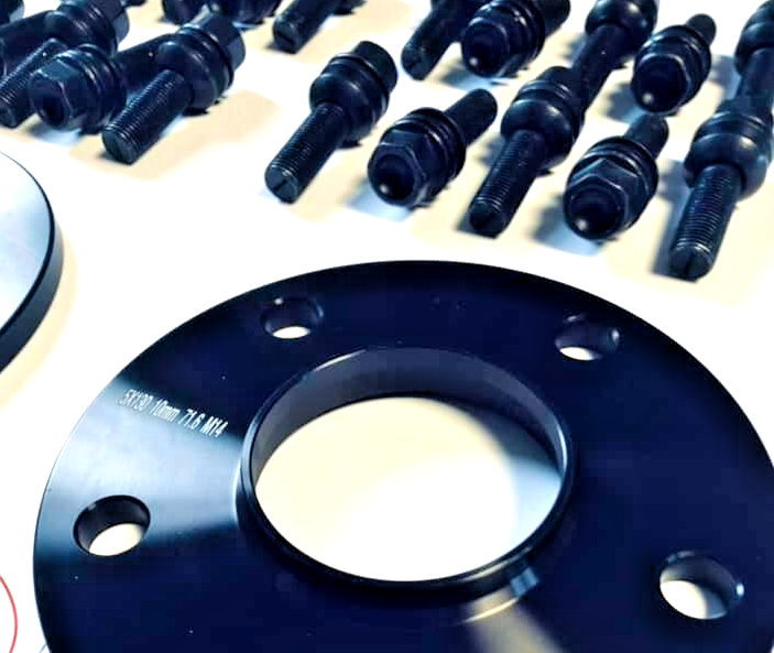 Black Porsche Wheel Spacers 12mm 5x130 Kit with Extended O.E Bolts  HubCentric