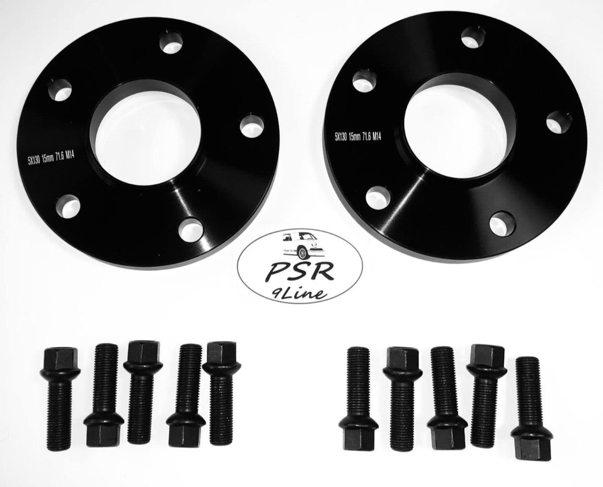 Porsche Wheel Spacers 15mm + Extended AF Bolts Set Of 4 in Black 5x130 PSR9Line