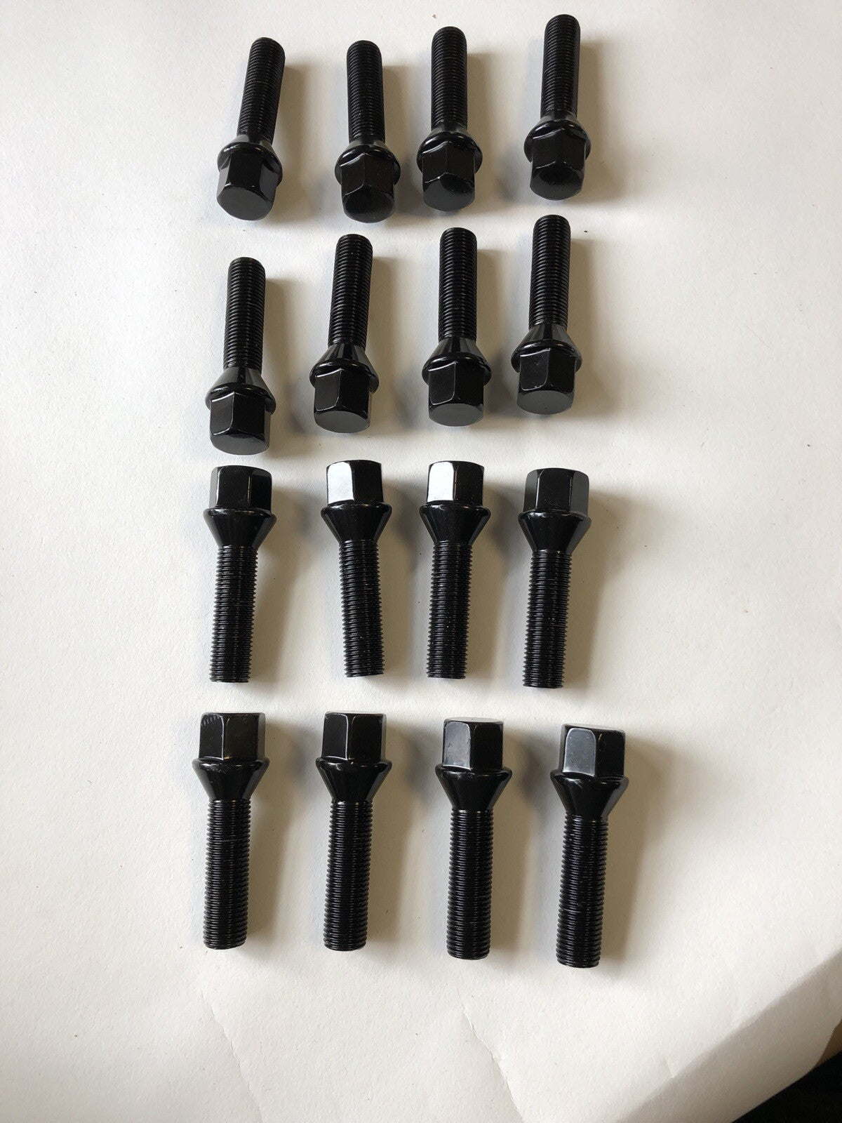 16 Black Extended Wheel Bolts 45mm Thread  M14 x 1.5 Hex Head Tapered Cone