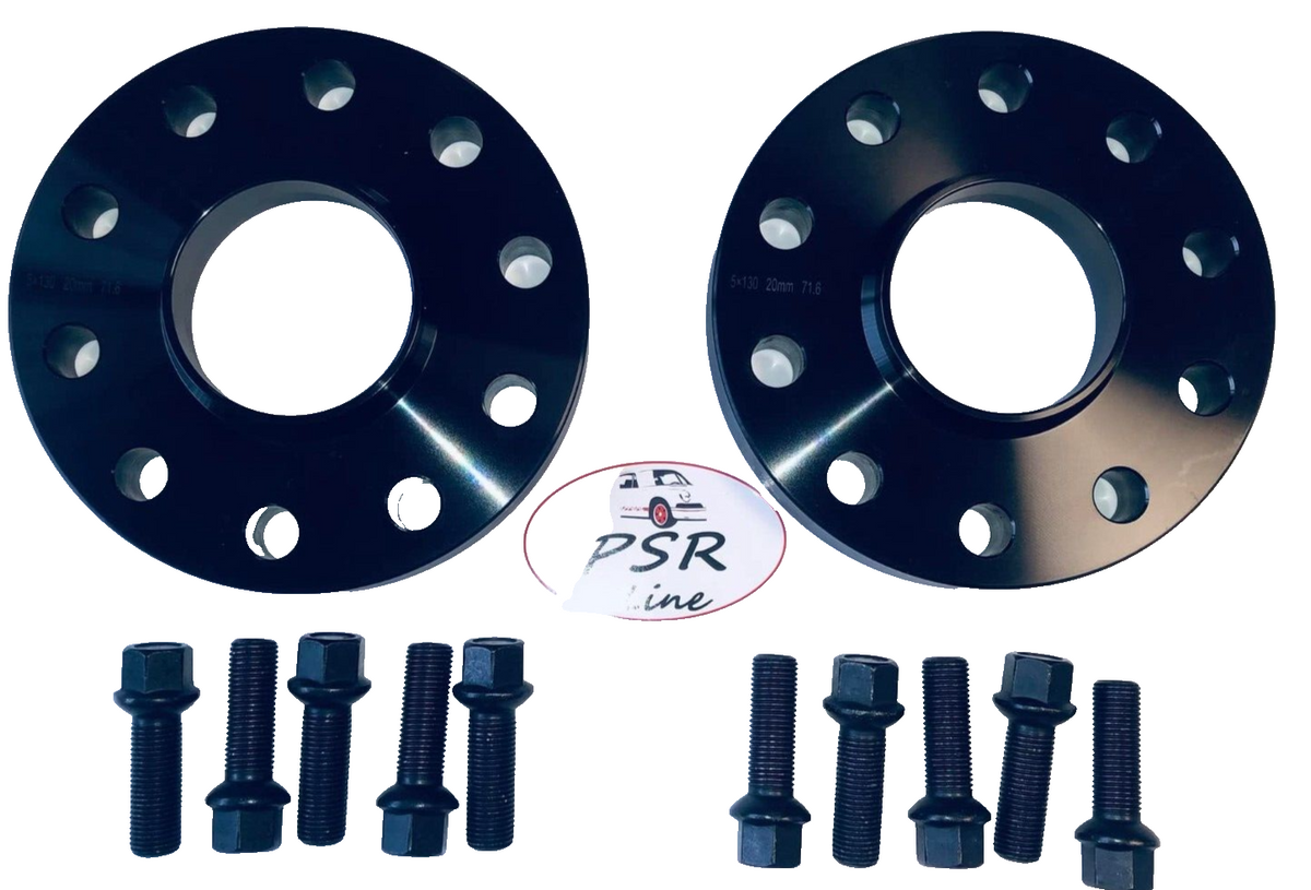 Porsche Wheel Spacers 20mm + Extended AF Bolts Set Of 2 in Black 5x130 PSR9Line
