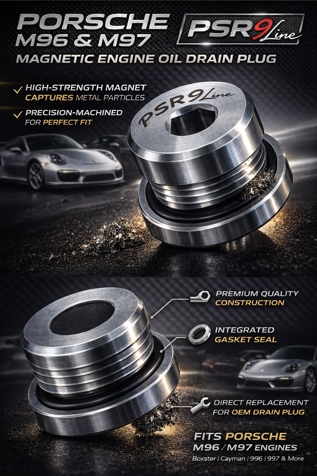 Magnetic Sump Plug for Porsche  Prevent Engine Wear Boxster Cayman & 911 Cayenne