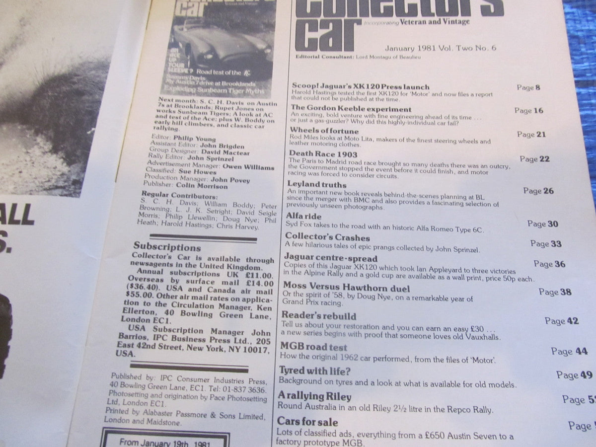1981 JANUARY COLLECTORS CAR MAGAZINE / RALLY RILEY MGB TEST XK120 LAUNCH  #bk1