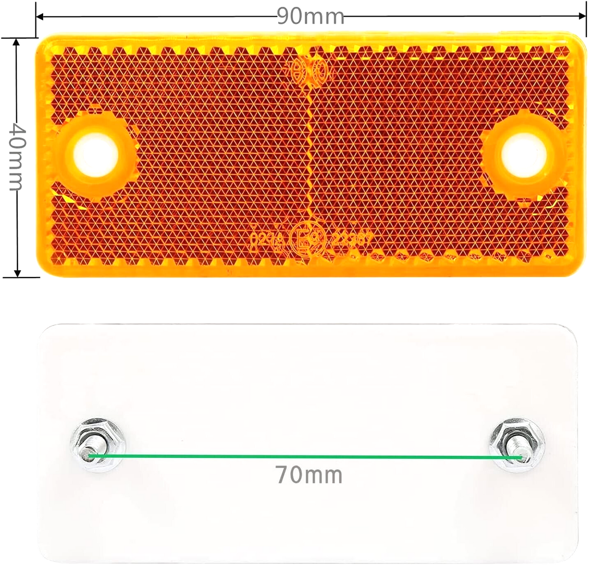 High-Quality 2x Amber E-Approved Rectangular Reflectors Trailers Caravans
