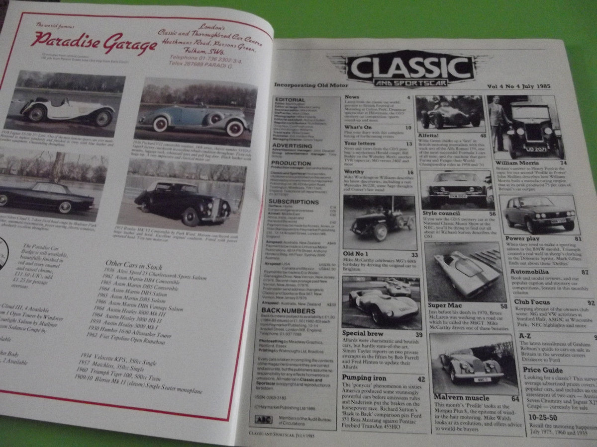 CLASSIC AND SPORTSCAR MAGAZINE JULY 1985 #c1