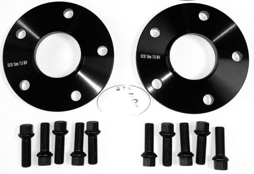 Porsche Wheel Spacers 15mm + Extended AF Bolts Set Of 2 in Black 5x130 PSR9Line