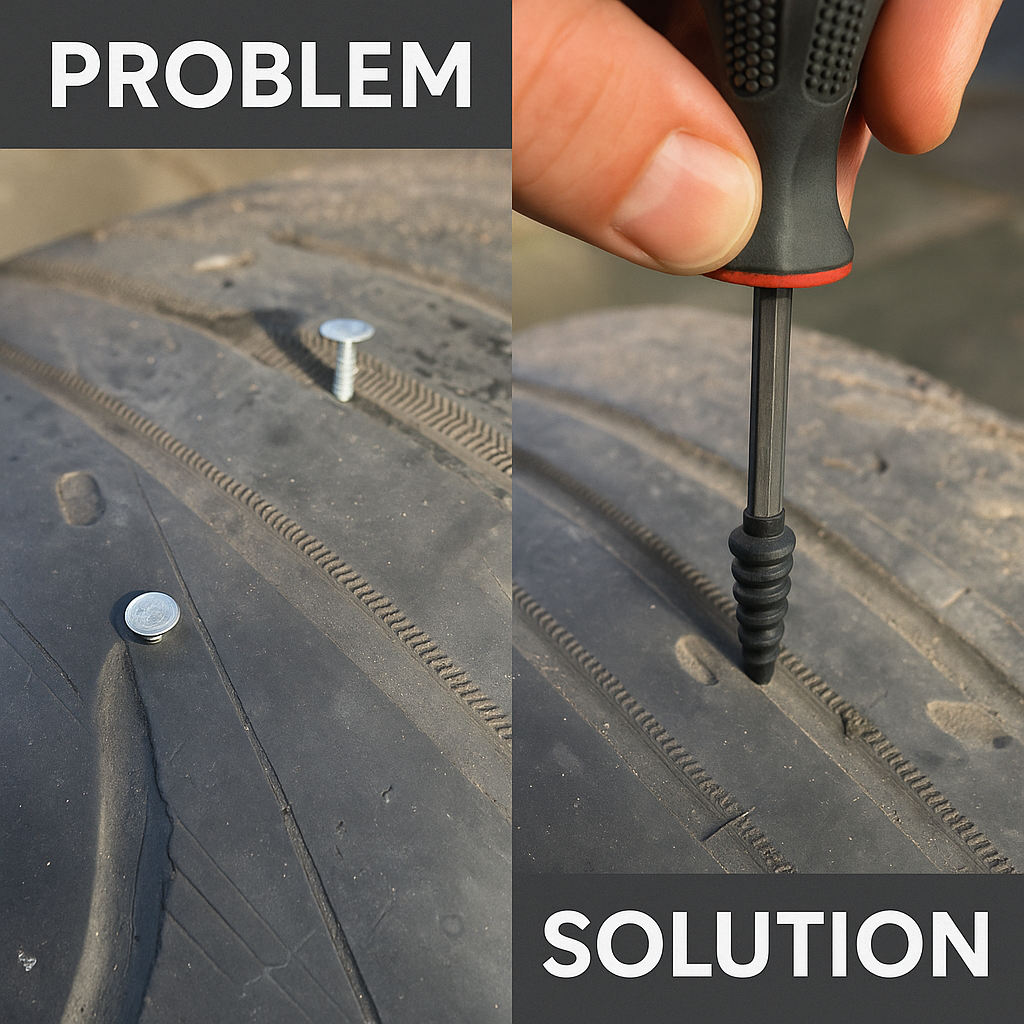 Tyre Repair Screws Kit – Quick Temporary Fix Plugs For Punctures # 2pcs 2 sizes.