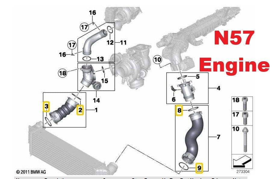BMW Turbo Intercooler Hose & Seal 13718596850 for 1,2,3,4,5,6,7,8,X Series | UK.