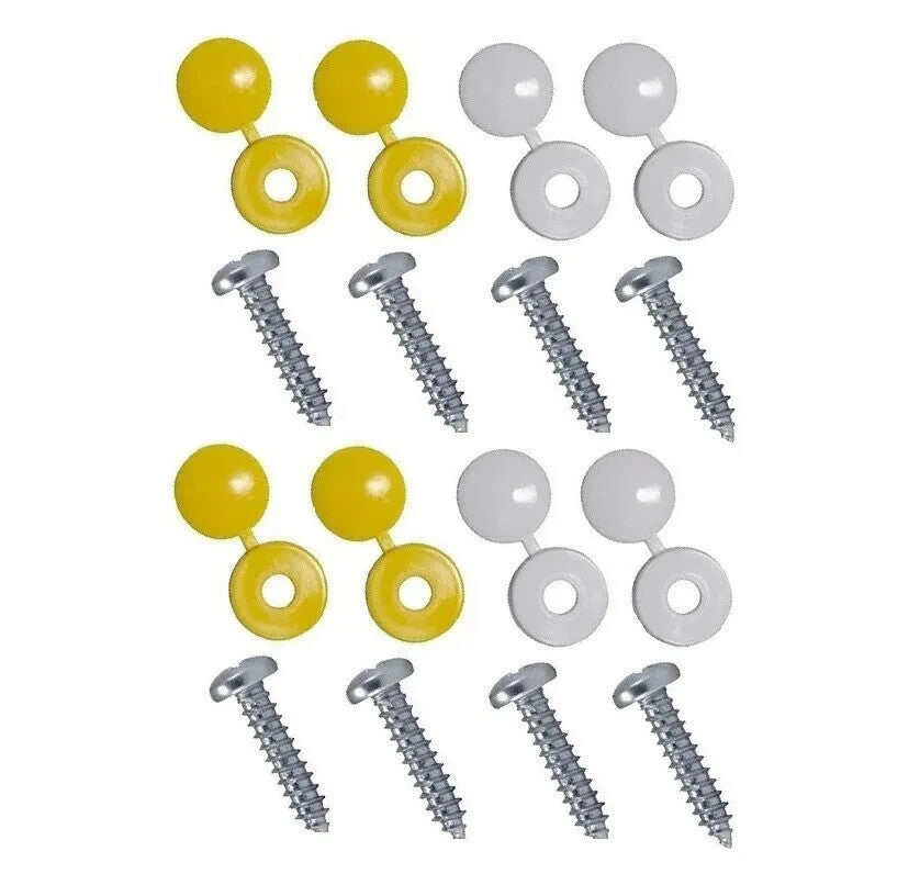 Number Plate Fitting Kit Screws Caps White Yellow Black UK Car Van Bike Set Pack