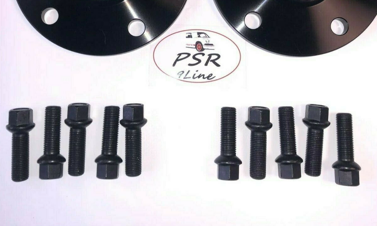 Porsche Wheel Spacers 15mm + Extended AF Bolts Set Of 2 in Black 5x130 PSR9Line