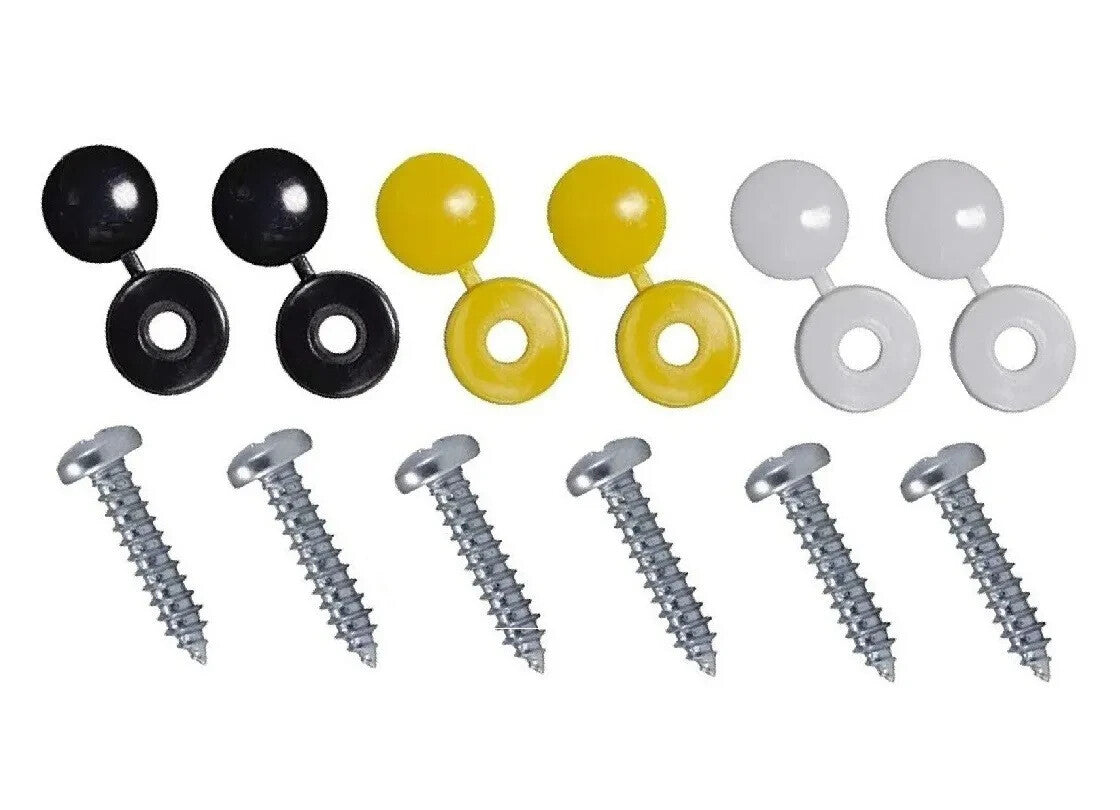 Number Plate Fixing Screws & Caps Kit White Yellow Black For UK Cars Vans Trucks