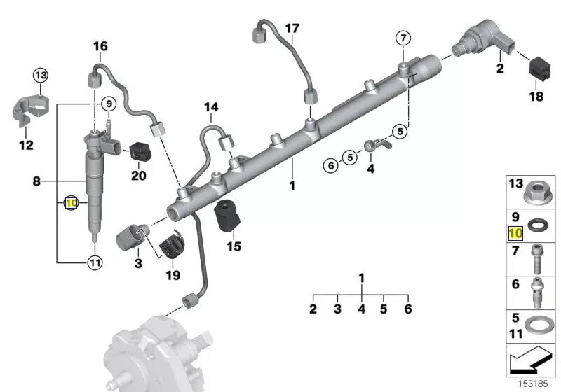 BMW Diesel Injector Seals Viton Upgrade Fits 1,3,5,6,7,X5,X6 Series Set Of 6xPcs