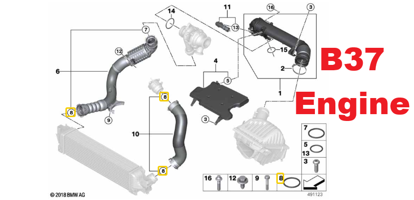 MINI Turbo Intercooler Hose Seal Ring 13718596850 Fit F55 F56 F57 F60 Countryman