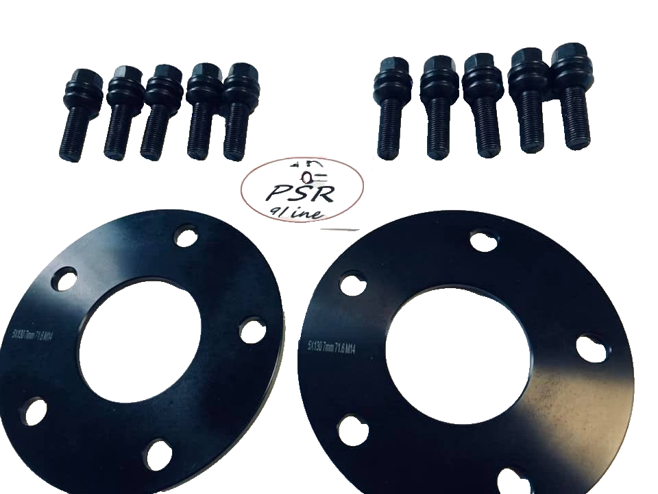Porsche Wheel Spacers 7mm + Extended OE Bolts Set Of 4 in Black 5x130 PSR9Line