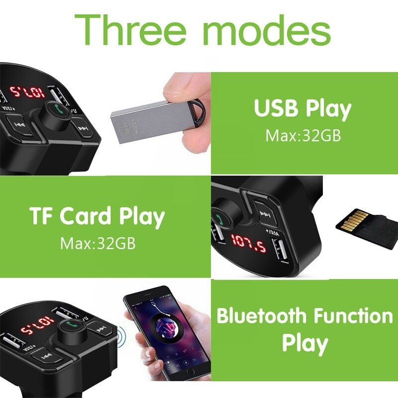 Wireless BT 5.0 FM Transmitter QC3.0 Car USB Charger Adapter Radio Player