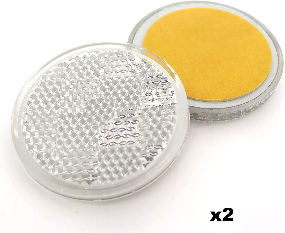 White Stick-on 60mm Round Circular Trailer Caravan Reflectors 2x Self-Adhesive