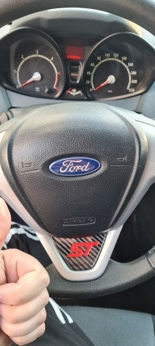 Ford Fiesta ST MK7 MK7.5 Carbon Fibre Effect Steering Wheel Badge Trim Red ST