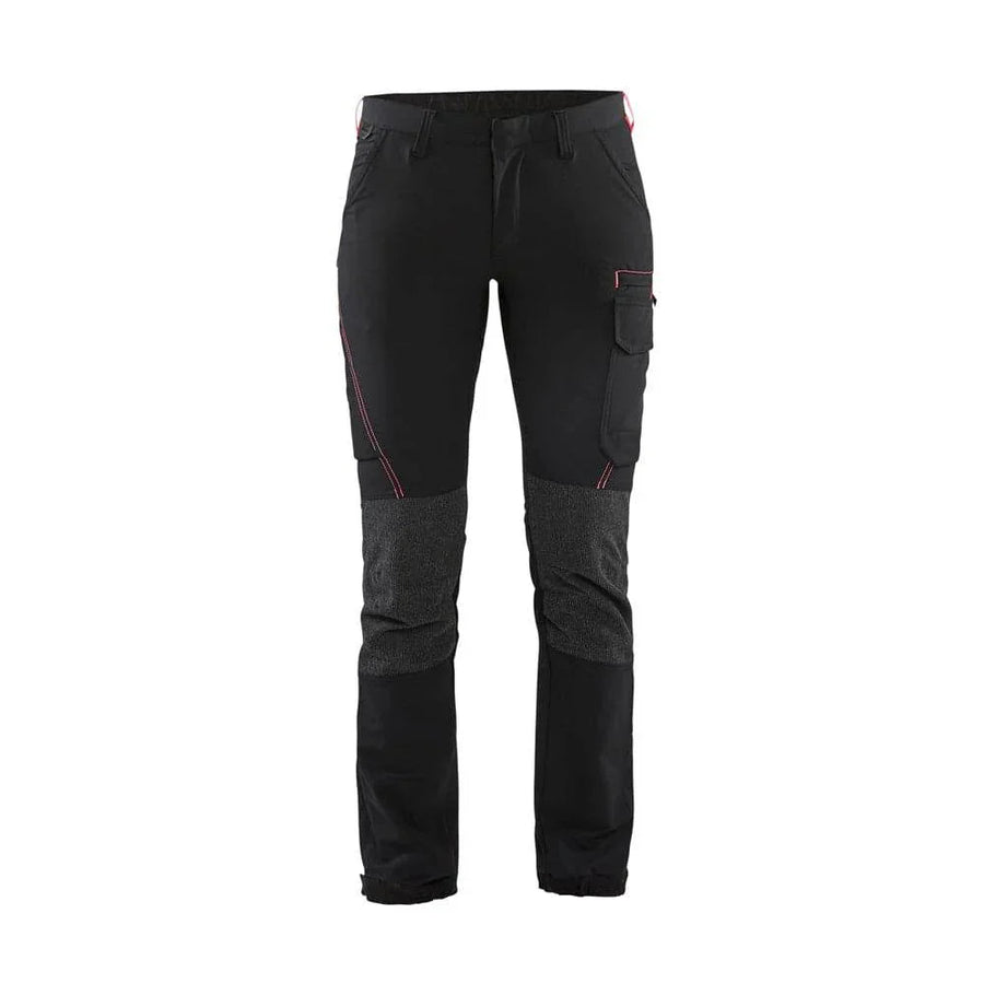 Blaklader 7122 Womens 4-Way Stretch Service Work Trouser Black/Red, UK 14 Long Leg