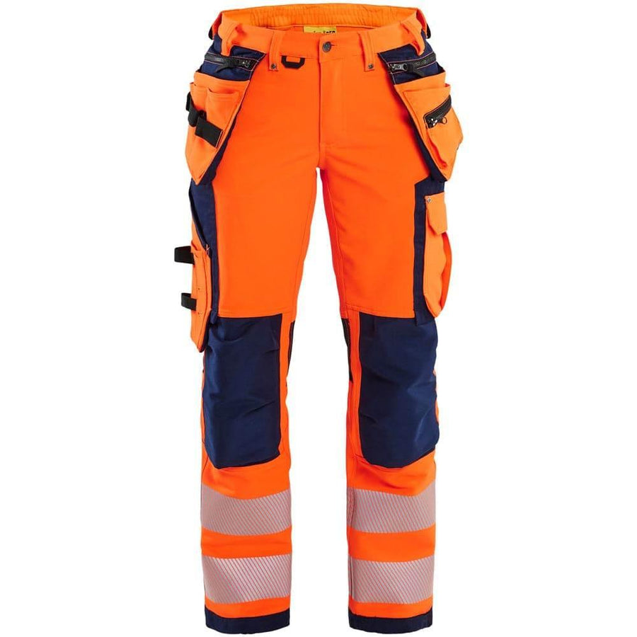 Blaklader 7197 Womens Hi-Vis 4-Way Stretch Holster Pocket Work Trouser Orange/Navy Blue / UK 14, Regular Leg
