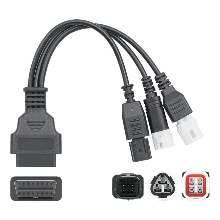Motorcycle OBD II 3 Pin + 4 Pin + 6 Pin to 16 Pin Adapter Cable for Honda / Yamaha, For Honda / Yamaha (Black)