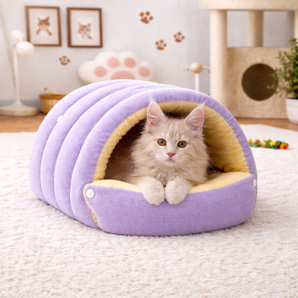 Warm Cat Cave Bed – Soft Plush Pet Sleeping House for Cats & Kittens