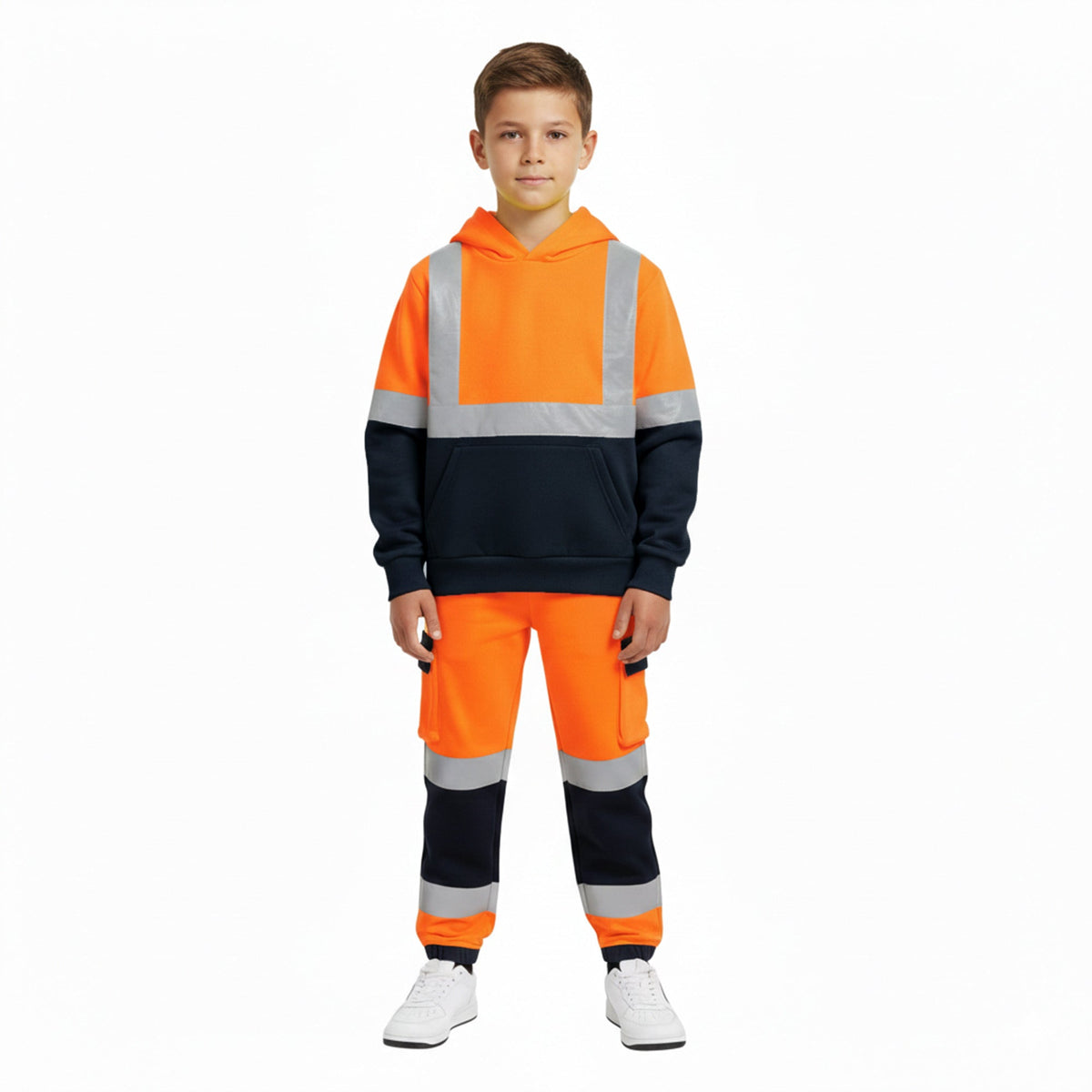 Kids Unisex Hi-Vis Reflective Pullover Hoodie | Two-Tone Safety Top