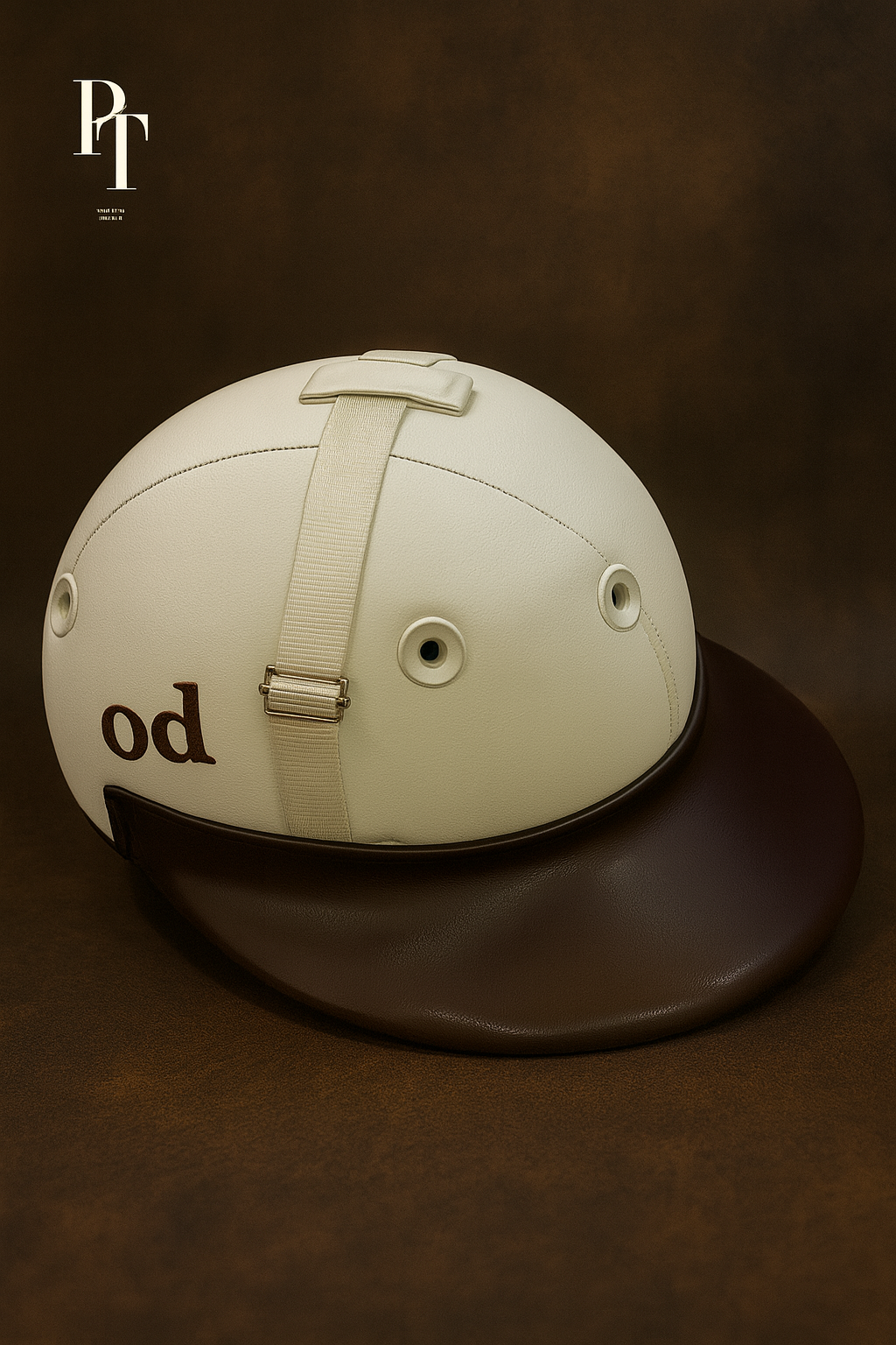 Pro Leather Helmet – Ivory White with Brown Visor