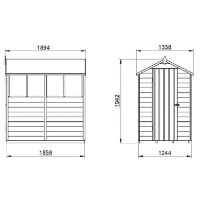 4LIFE Overlap Pressure Treated 6ft x 4ft Apex Shed - 4 Windows