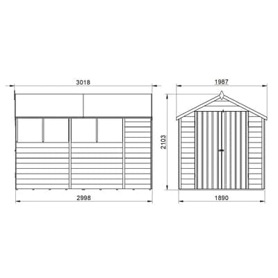 4LIFE Overlap Pressure Treated 10ft x 6ft Apex Shed - Double Door