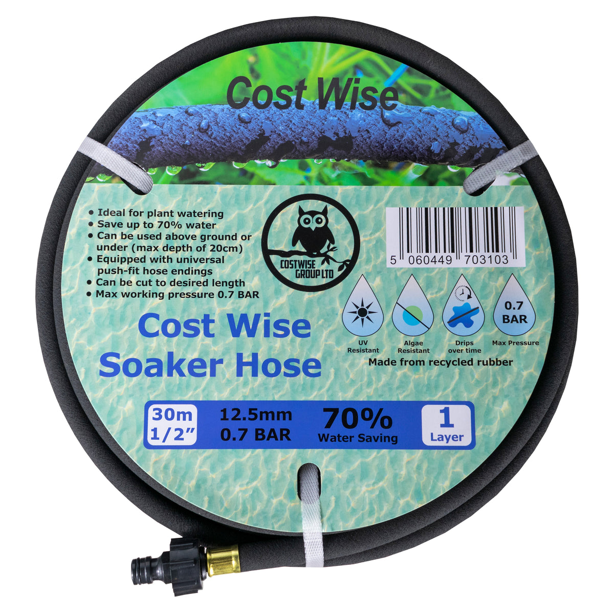 Porous Pipe Soaker Hose with Fitted Connectors - 30m