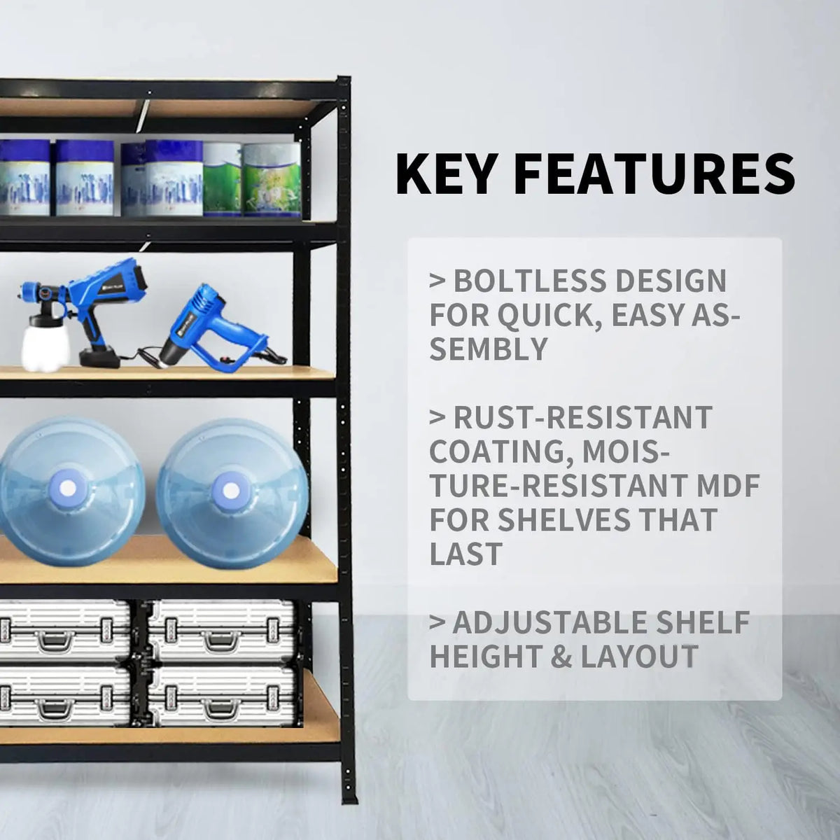 5 Tier Garage Shelves Metal Storage Shelves,Heavy-Duty Shelving Units,Boltless Assembly for Warehouse Office,875 kg Capacity