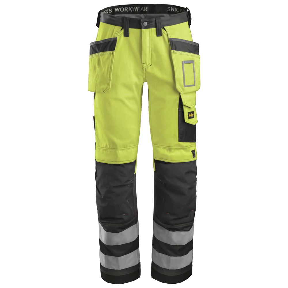Snickers 3233 High-Vis Holster Pocket Trousers, Class 2 Yellow Waist 36"- Leg 35"- Snickers Size: 152