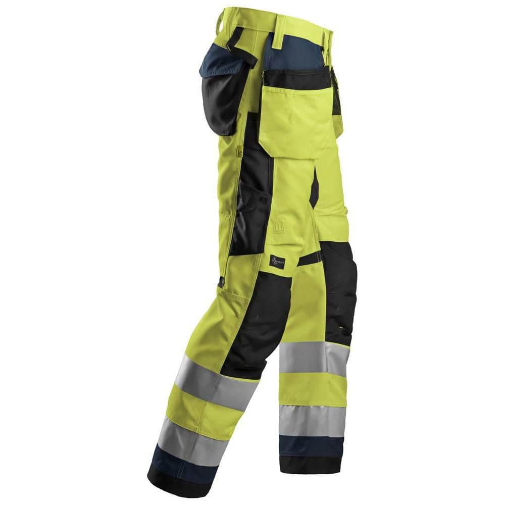 Snickers 6230 AllroundWork, Hi-Vis Trousers Holster Pockets+ CL2 Hi-Vis Yellow / Steel Grey / 33" Waist - 35" Leg - Snickers Size 148
