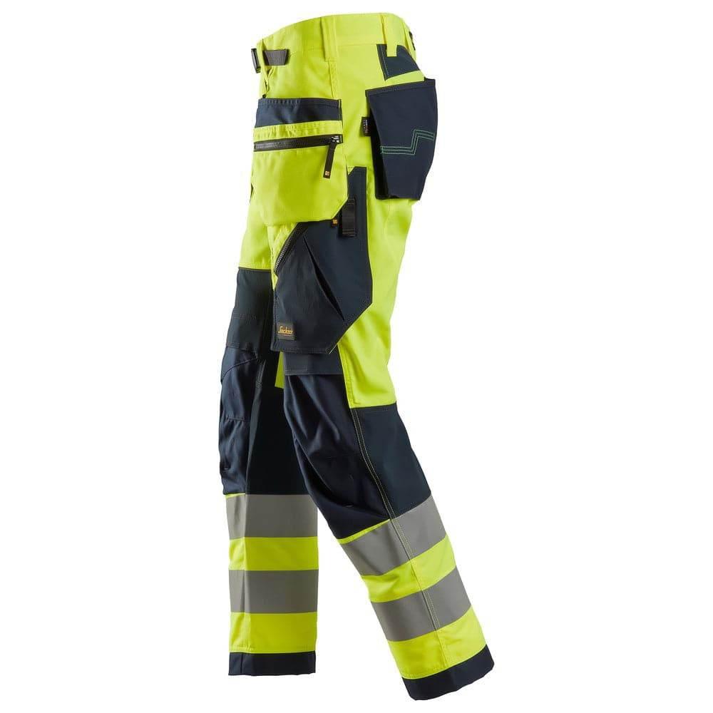Snickers 6932 FlexiWork Hi-Vis Work Trousers Holster Pockets CL2 Yellow 36" Waist - 37" Leg - Snickers Size 252