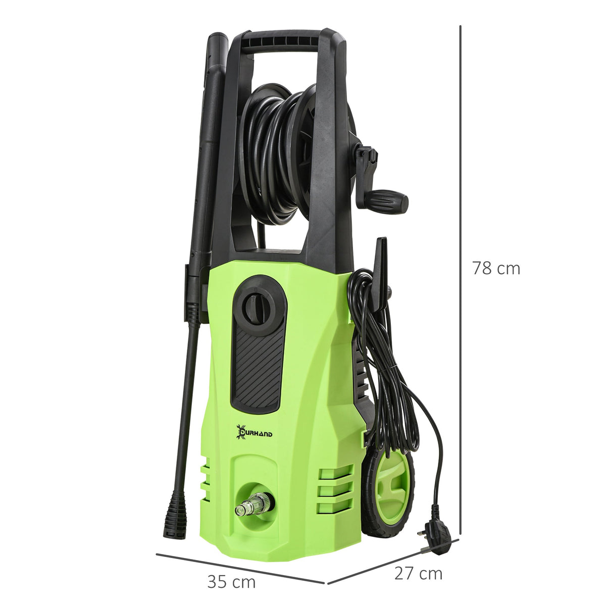 DURHAND 1800W High\'c2\'a0Pressure\'c2\'a0Washer, 150 Bar Pressure, 510 L/h Flow, High-Performance Portable Power Jet Wash Cleaner Green