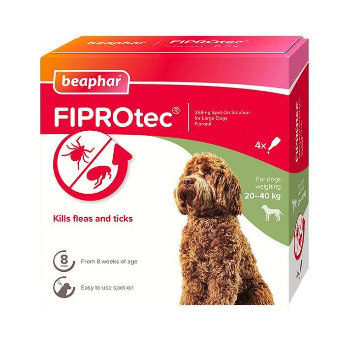Beaphar FIPROtec Flea and Tick Spot On for Large Dogs (20-40kg) 4 pipettes - Case of 6