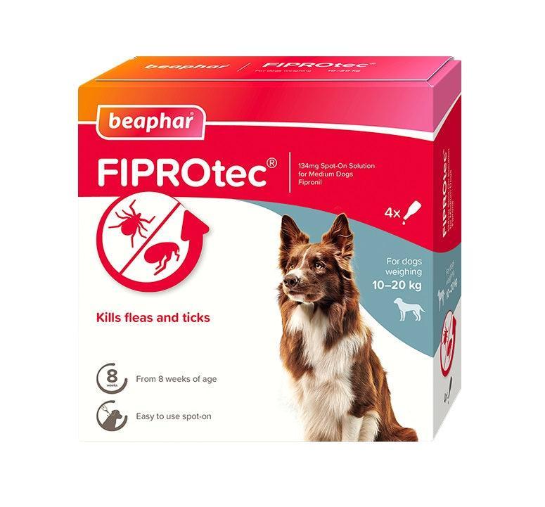 Beaphar FIPROtec Flea and Tick Spot On for Medium Dogs (10-20kg) 4 pipettes - Case of 6