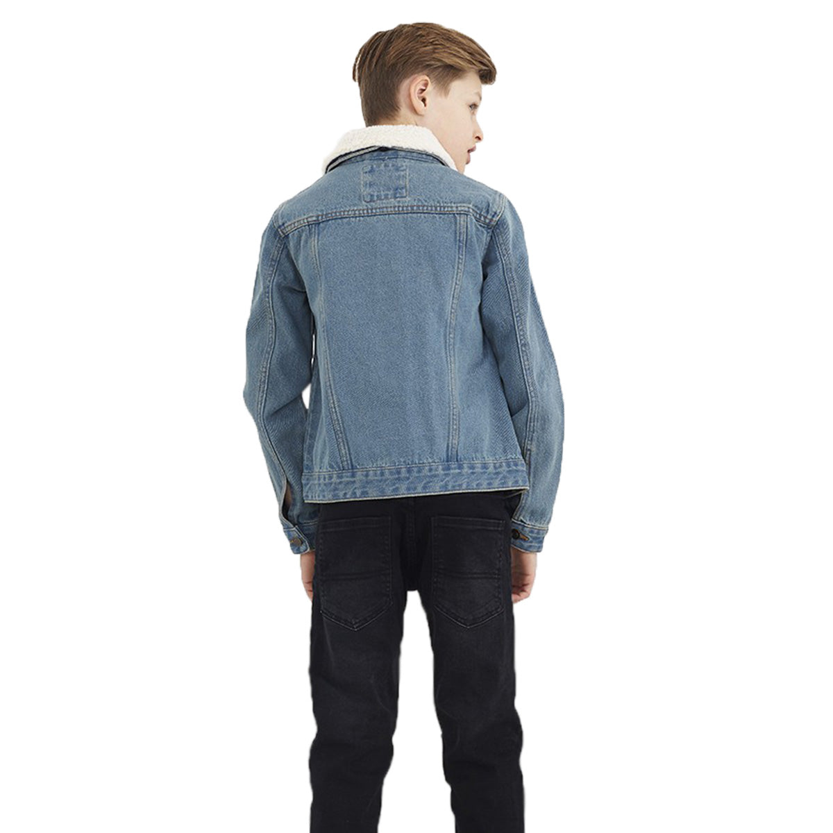 Kids Boys Cotton Denim Jacket with Detachable Borg Collar