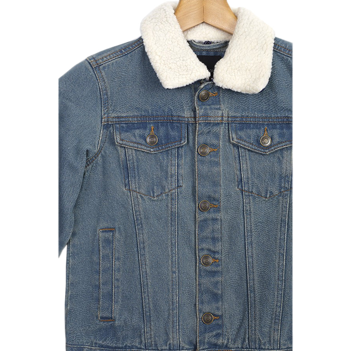 Kids Boys Cotton Denim Jacket with Detachable Borg Collar