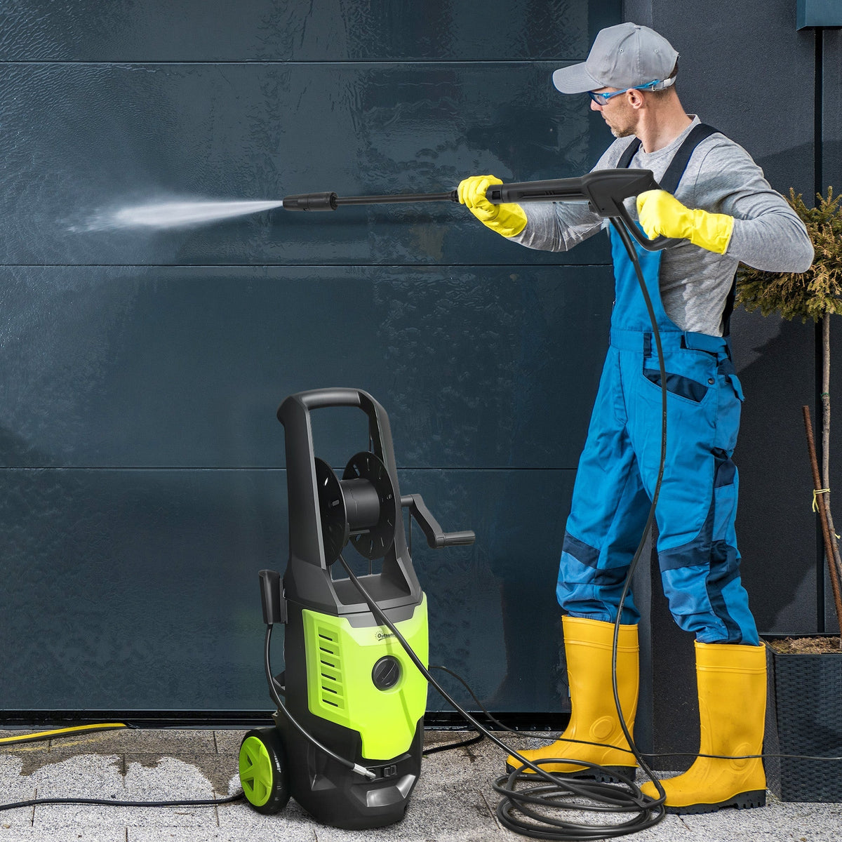 Outsunny 2200W High Pressure Washer, 170 Bar Pressure, 420 L/h Flow, Portable Electric Power Washer Jet Wash Cleaner with Adjustable Nozzle 6M Hose and Hose Reel for Home Patio Car Driveway