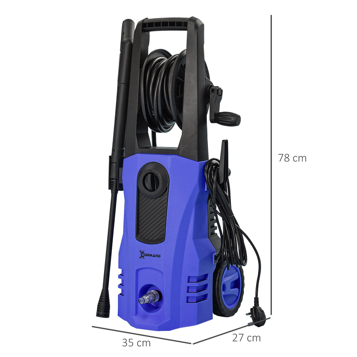 DURHAND 1800W High\'c2\'a0Pressure\'c2\'a0Washer, 150 Bar Pressure, 510 L/h Flow, High-Performance Portable Power Jet Wash Cleaner Blue