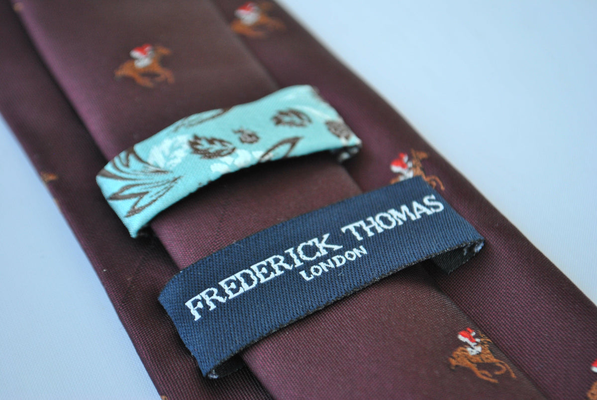 burgundy maroon tie with horse racing design